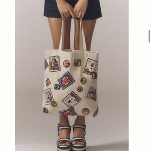 Anthropologie Printed Beaded Canvas Tote Bag